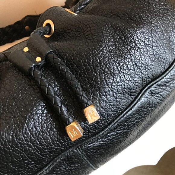 Michael Kors Black Pebbled Leather Braided Drawstring Hobo Shoulder Bag - Picture 7 of 9
